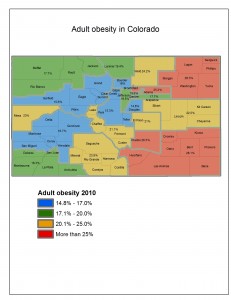 Map showing Colorado obesity rates